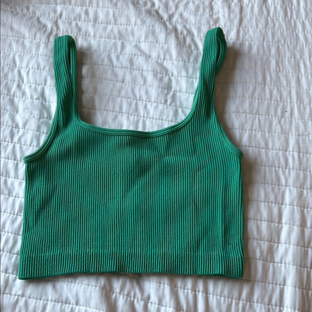 Zara Green Ribbed Crop Tank Top